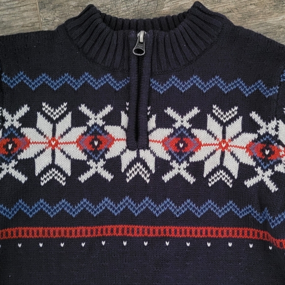 Hanna Andersson Fair Isle Nordic Snowflake 1/4 Zip Cotton Knit Sweater Holiday - Picture 4 of 10